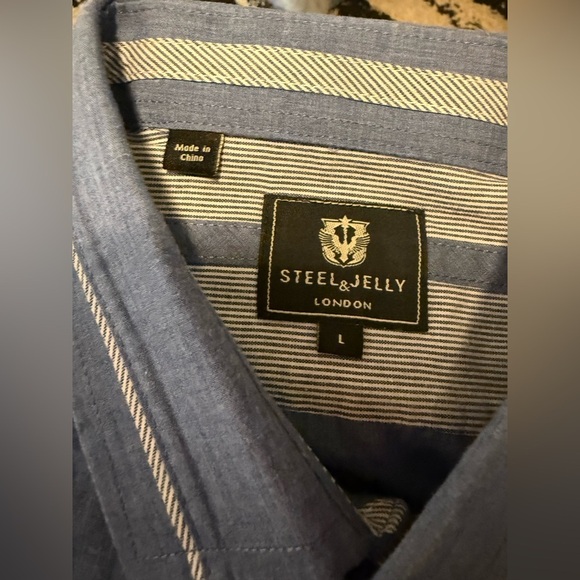 Steel & Jelly London Casual Blue Button Down Shirt with Classic Collar - Picture 3 of 8